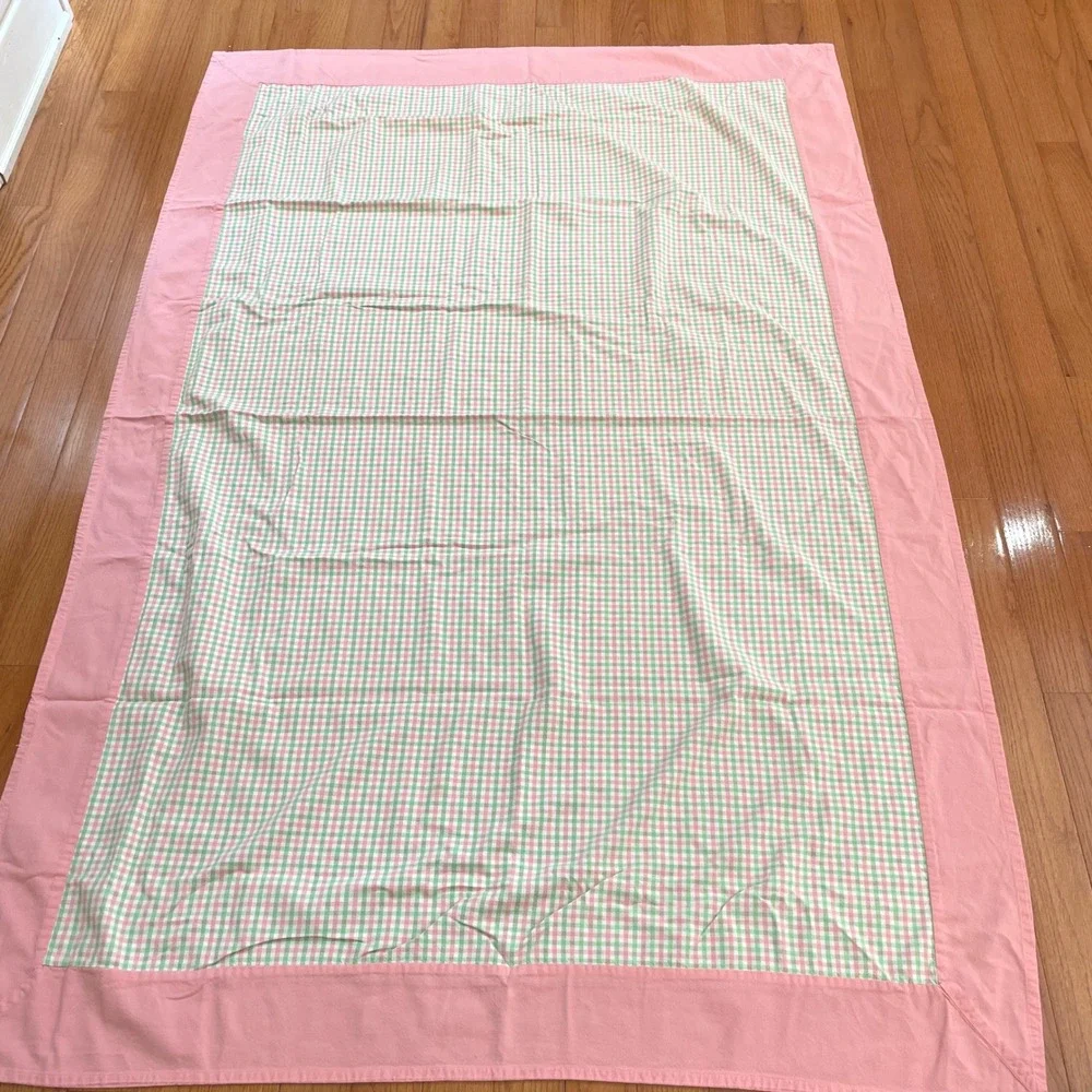 Pomegranate Inc. Tablecloth Napkin Set Pink Green Cotton Gingham Cottagecore